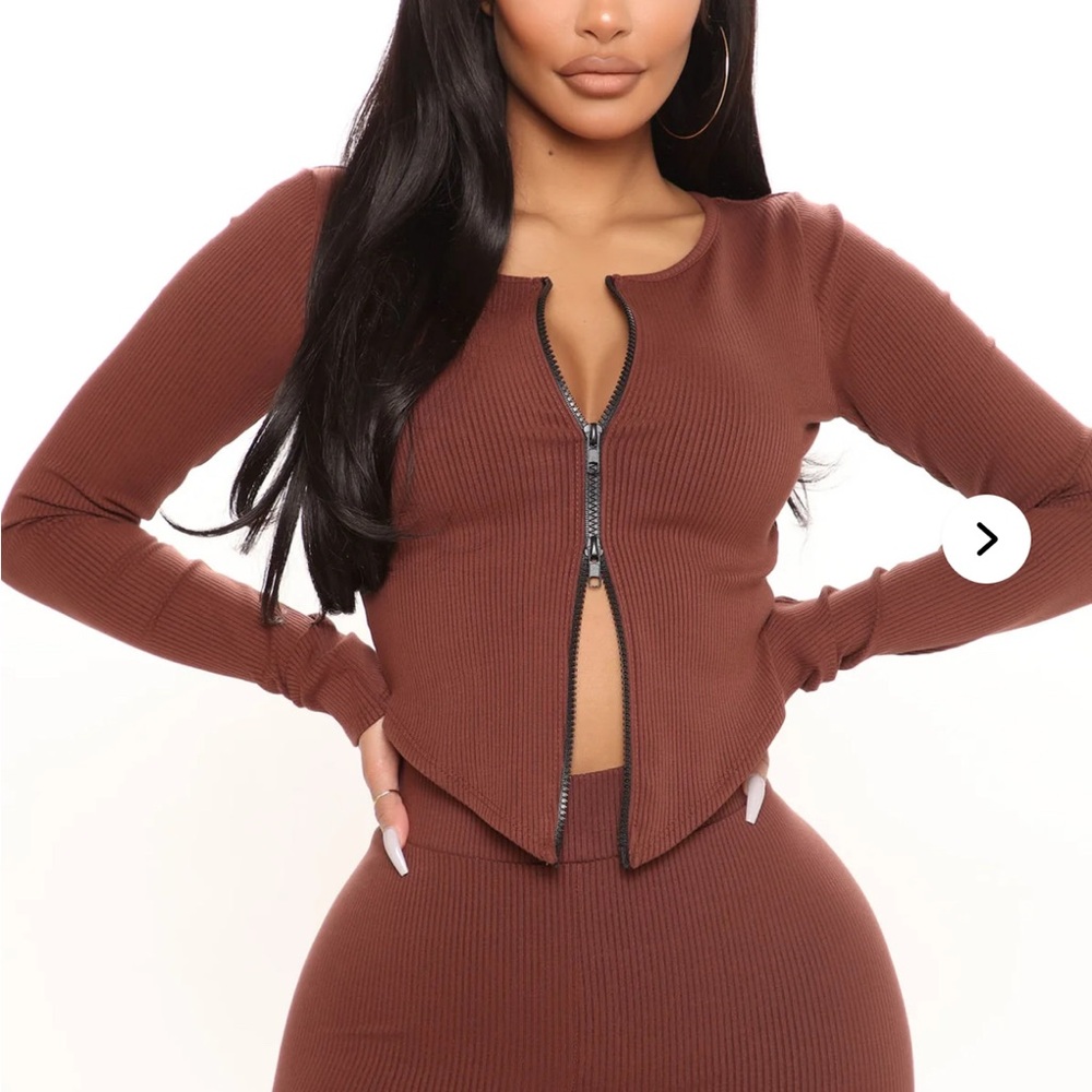 Fashion Nova Brown Ribbed Long Sleeve Top